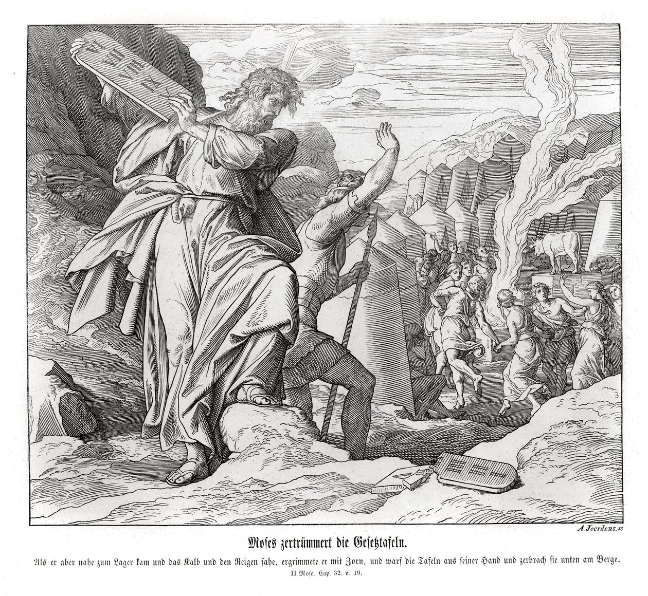 Mozes breekt de tafelen van de wet, Exodus door Julius Schnorr von Carolsfeld
