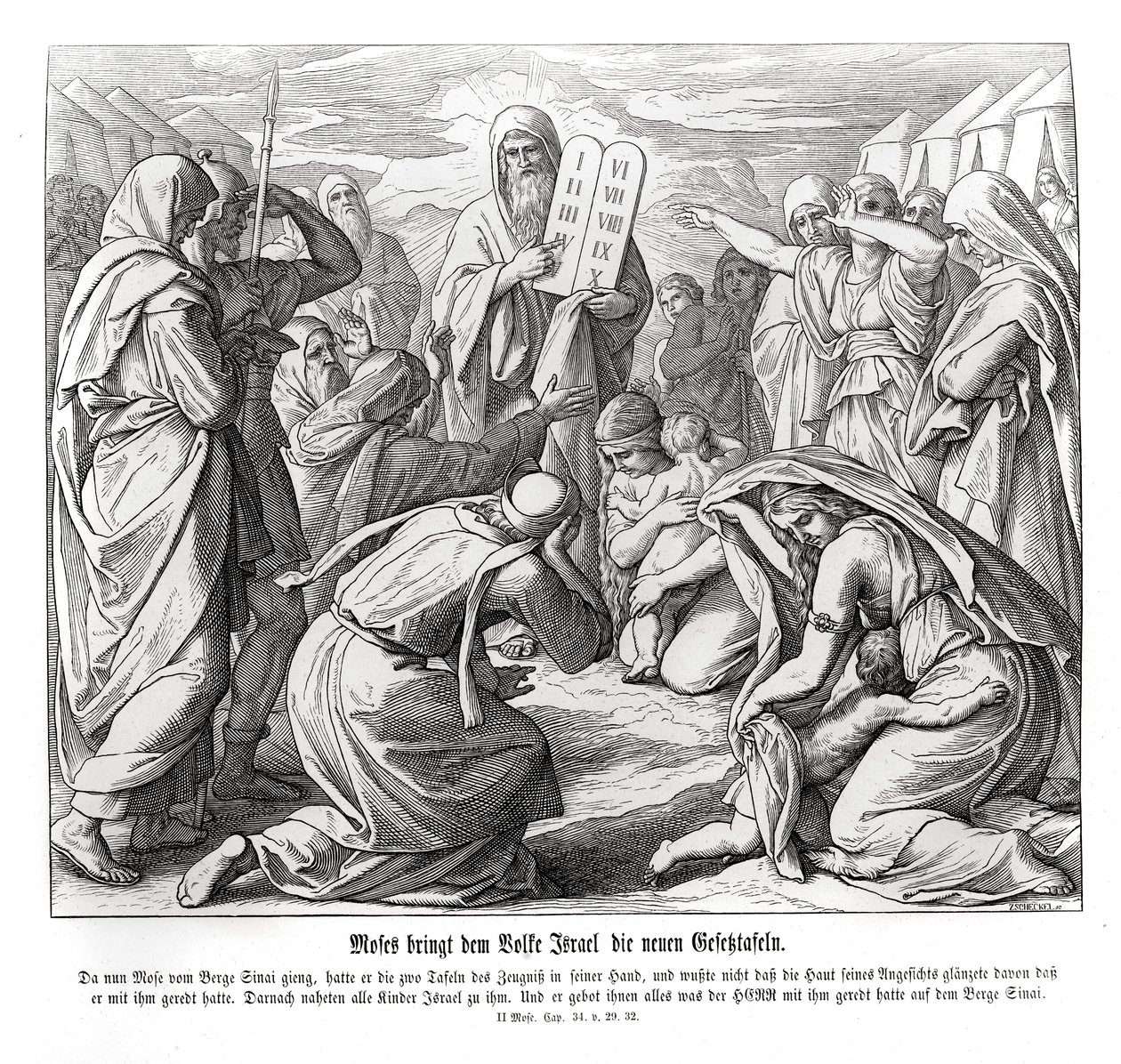 Mozes levert de geboden, Exodus door Julius Schnorr von Carolsfeld