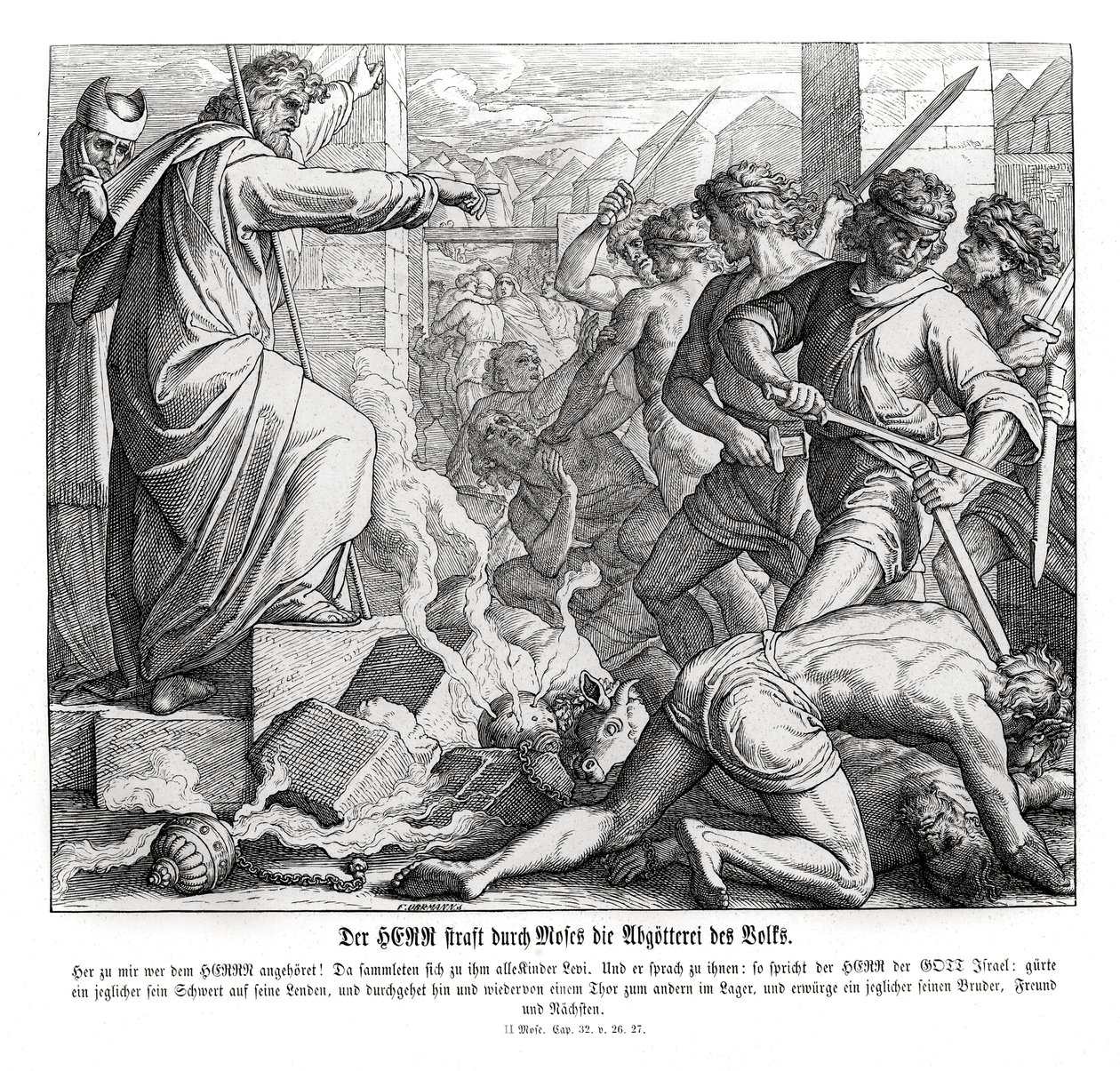 Mozes straft het volk voor hun afgoderij, Exodus door Julius Schnorr von Carolsfeld