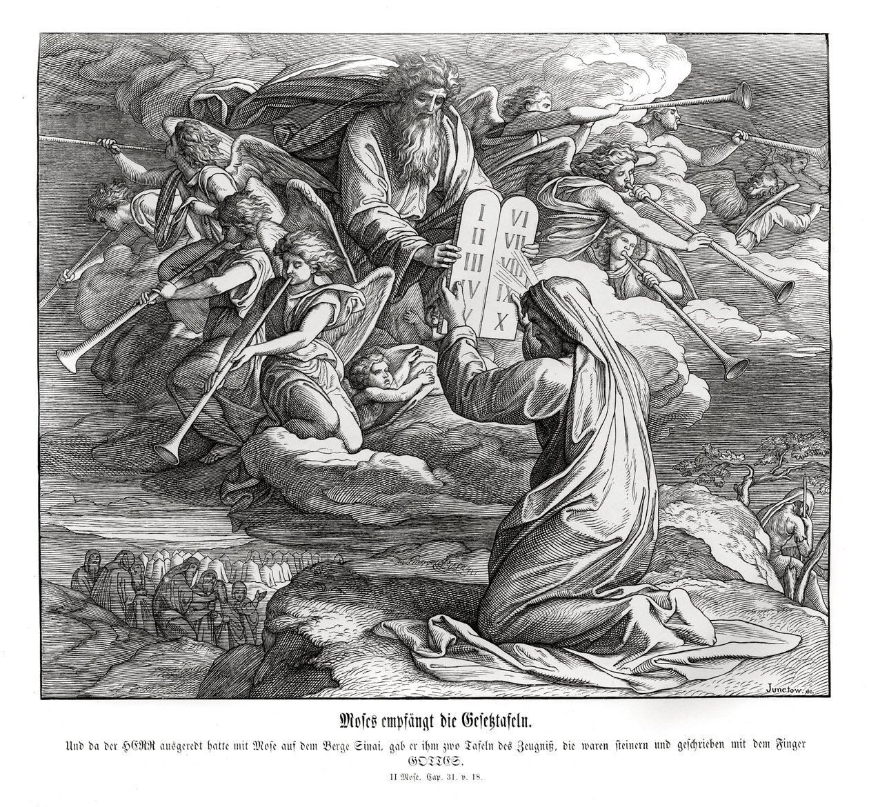 Mozes ontvangt de geboden, Exodus door Julius Schnorr von Carolsfeld