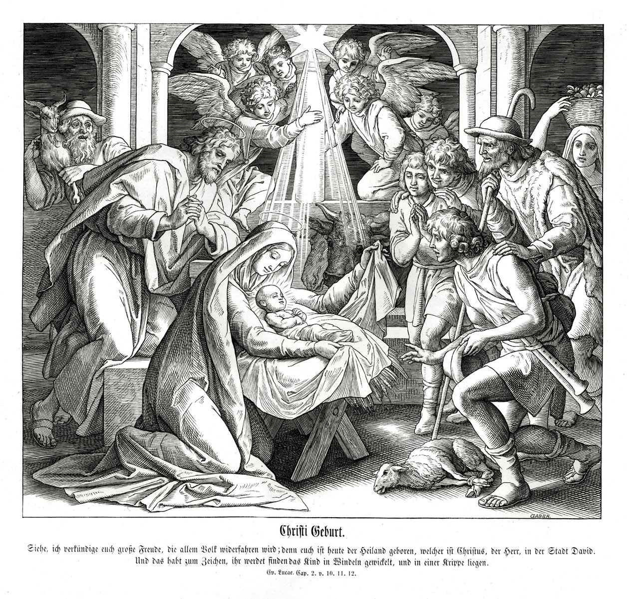 Geboorte van Jezus, Evangelie van Lucas door Julius Schnorr von Carolsfeld