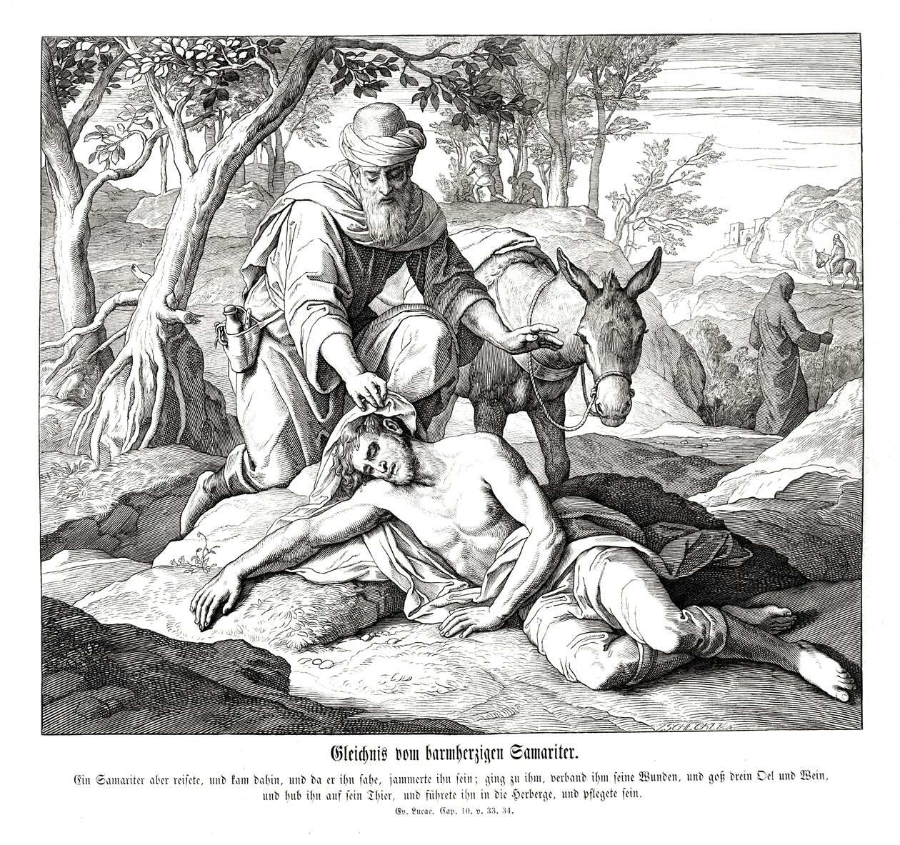 Parabel van de barmhartige Samaritaan, Evangelie van Lucas door Julius Schnorr von Carolsfeld