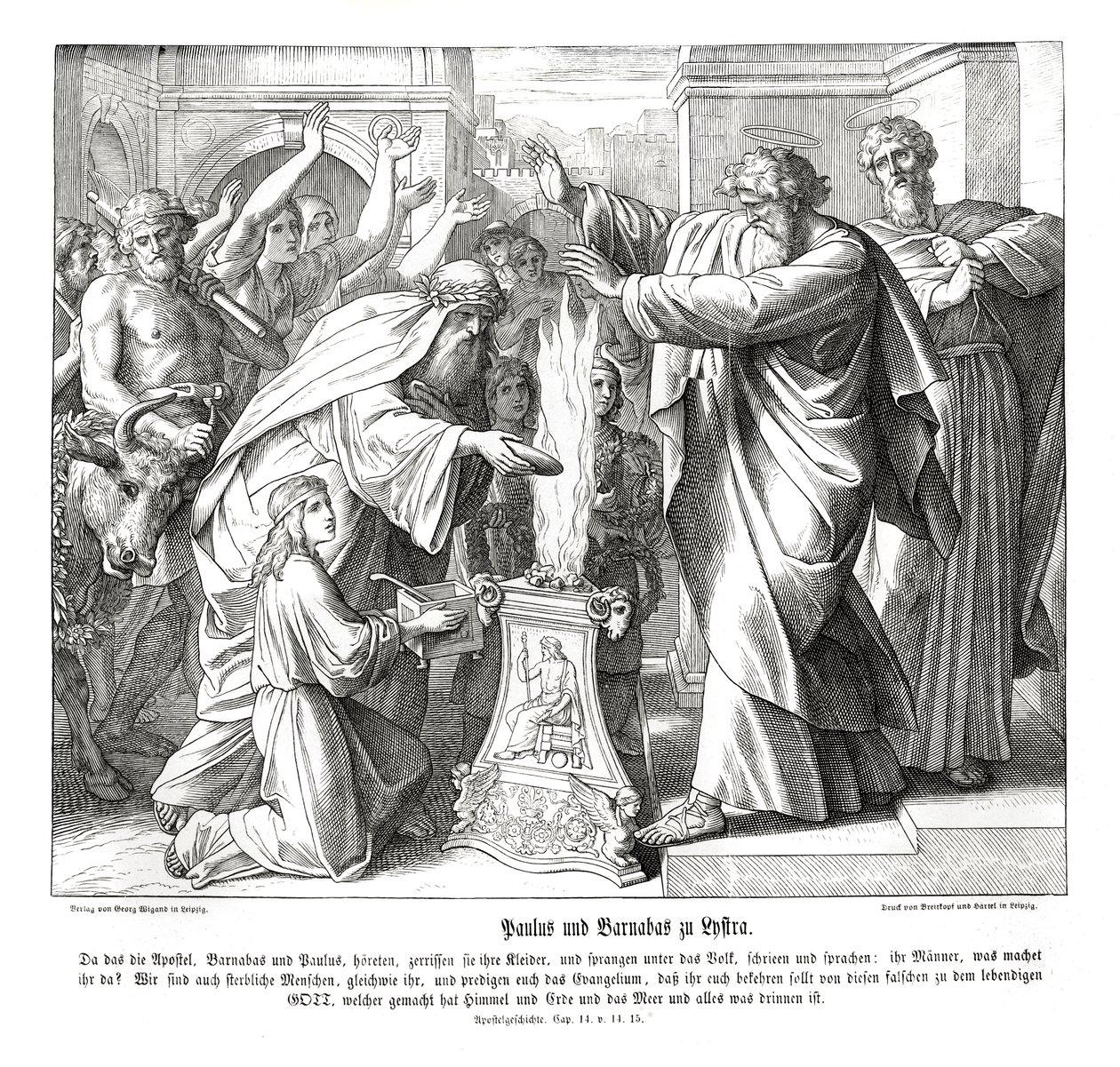 Paulus en Barnabas in Lystra, Handelingen van de Apostelen door Julius Schnorr von Carolsfeld