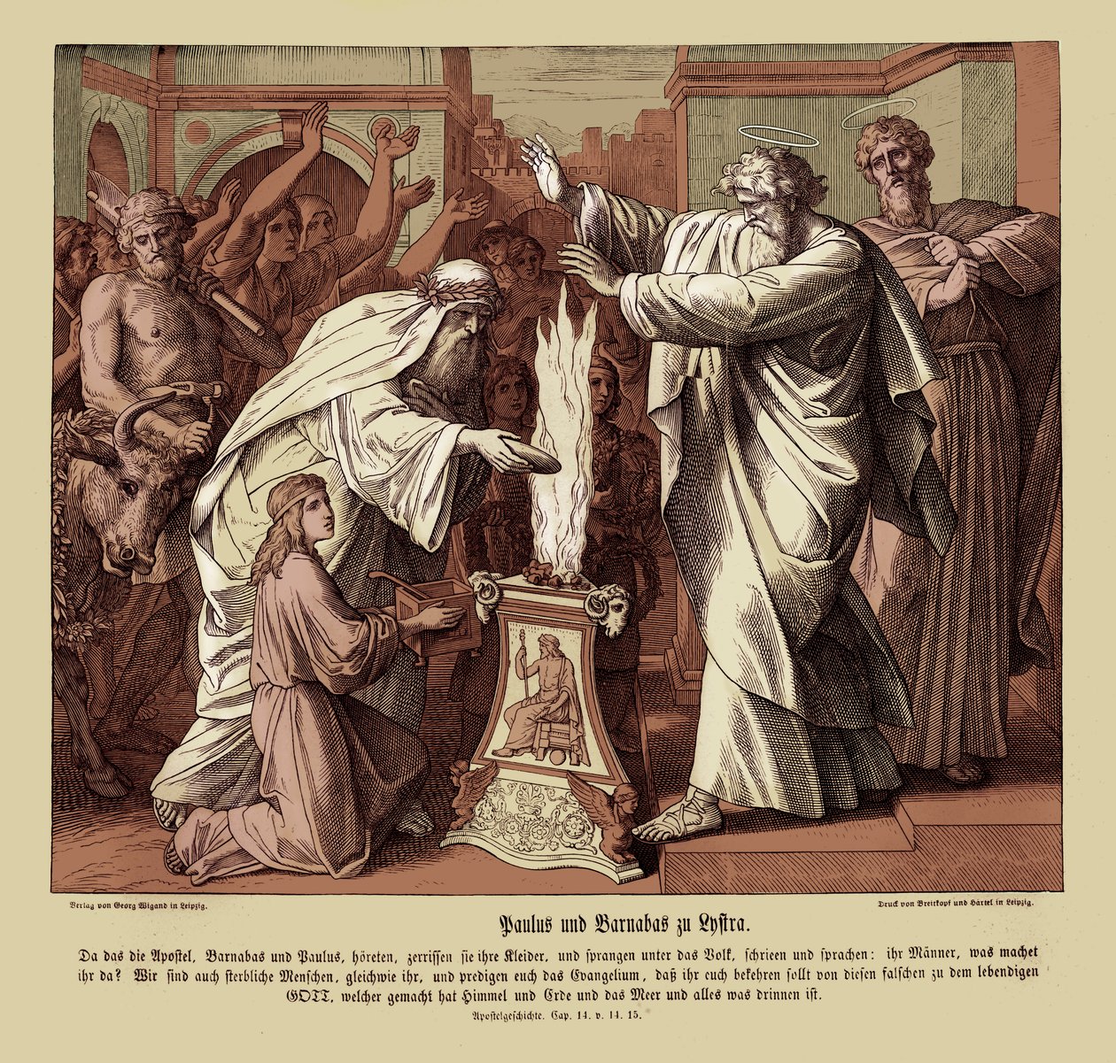 Paulus en Barnabas in Lystra, Handelingen van de Apostelen door Julius Schnorr von Carolsfeld