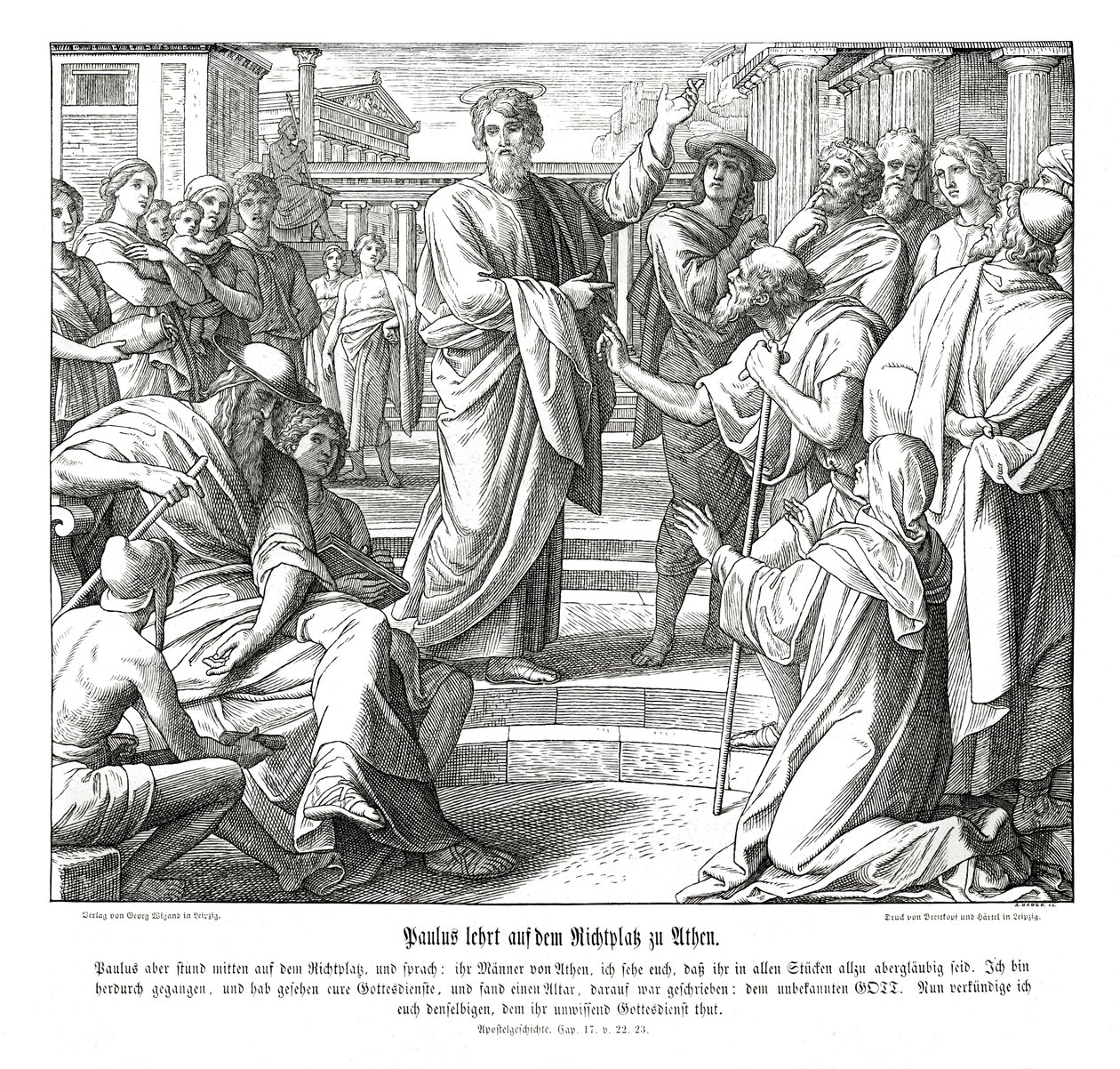Paulus predikt in Athene, Handelingen van de Apostelen door Julius Schnorr von Carolsfeld