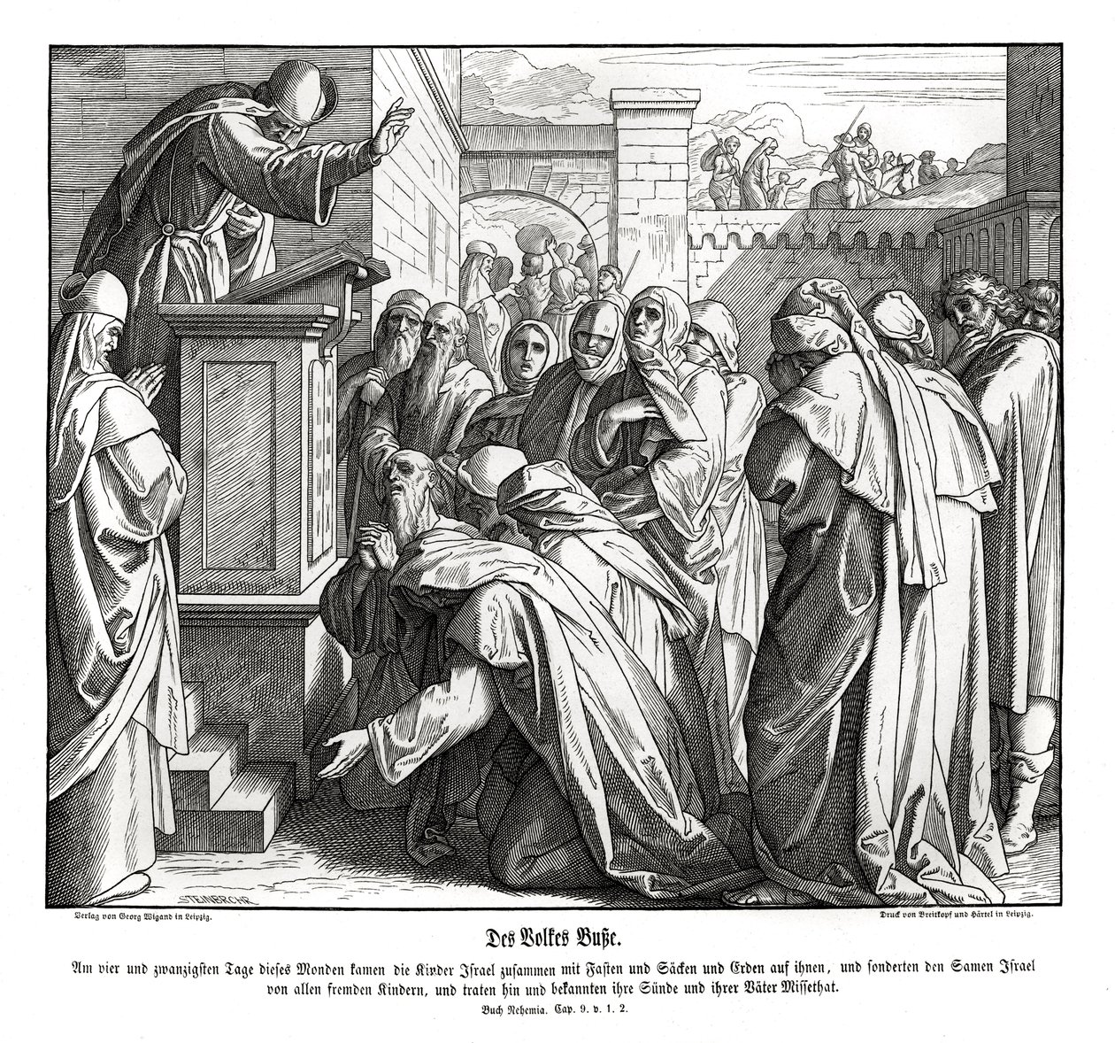 Berouw van het volk, Nehemia door Julius Schnorr von Carolsfeld