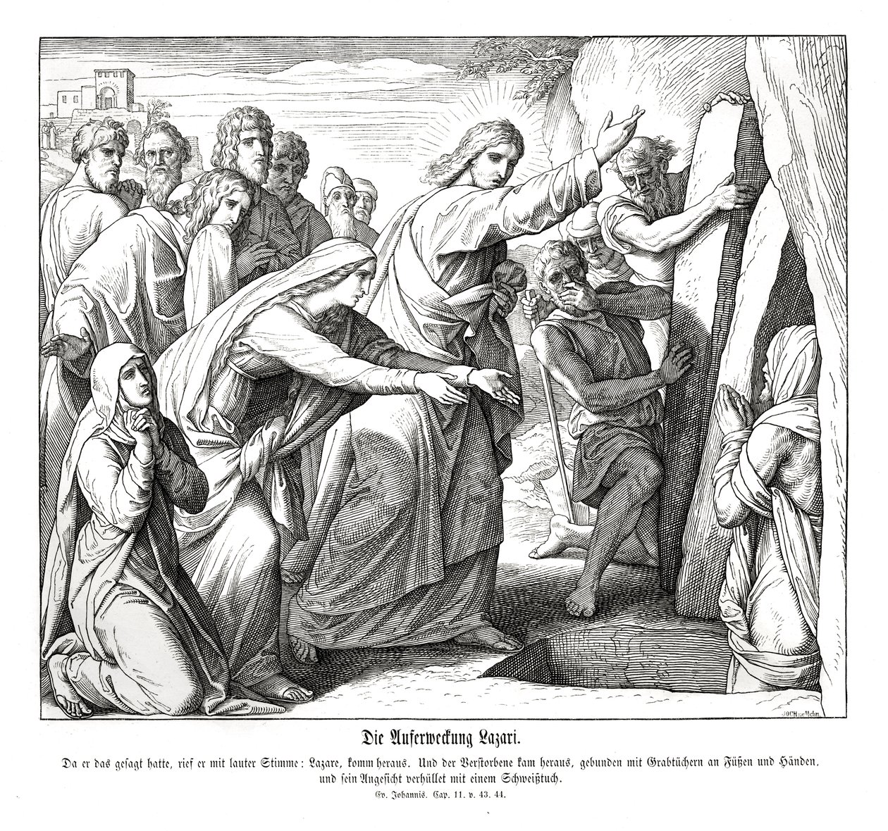 Opstanding van Lazarus, Evangelie van Johannes door Julius Schnorr von Carolsfeld