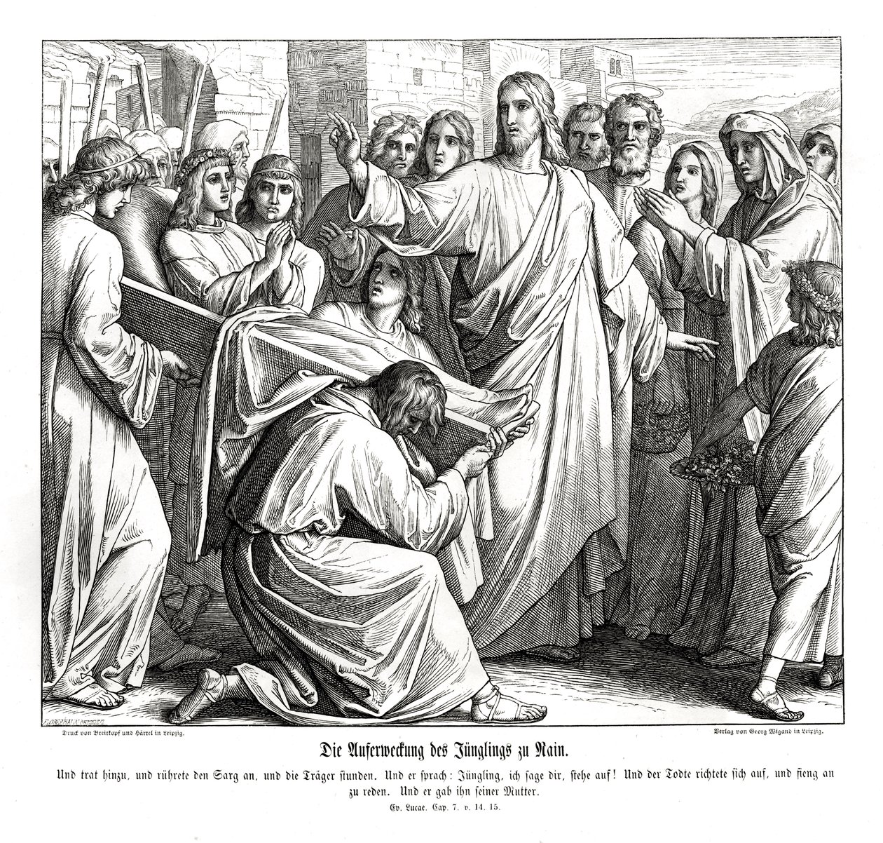 Opstanding van de jongen uit Naïn, Evangelie van Lucas door Julius Schnorr von Carolsfeld