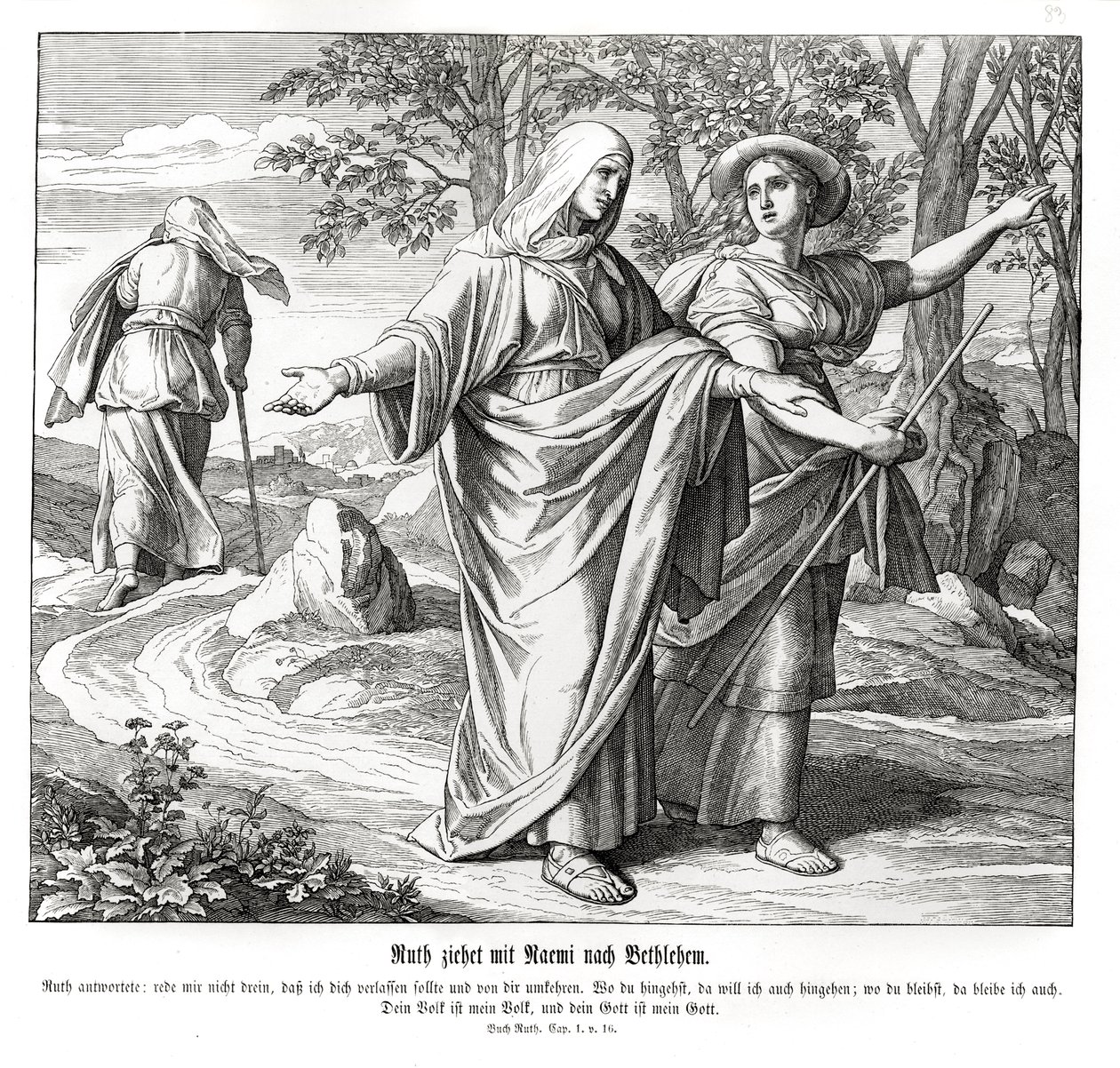 Ruth gaat met Naomi naar Bethlehem door Julius Schnorr von Carolsfeld