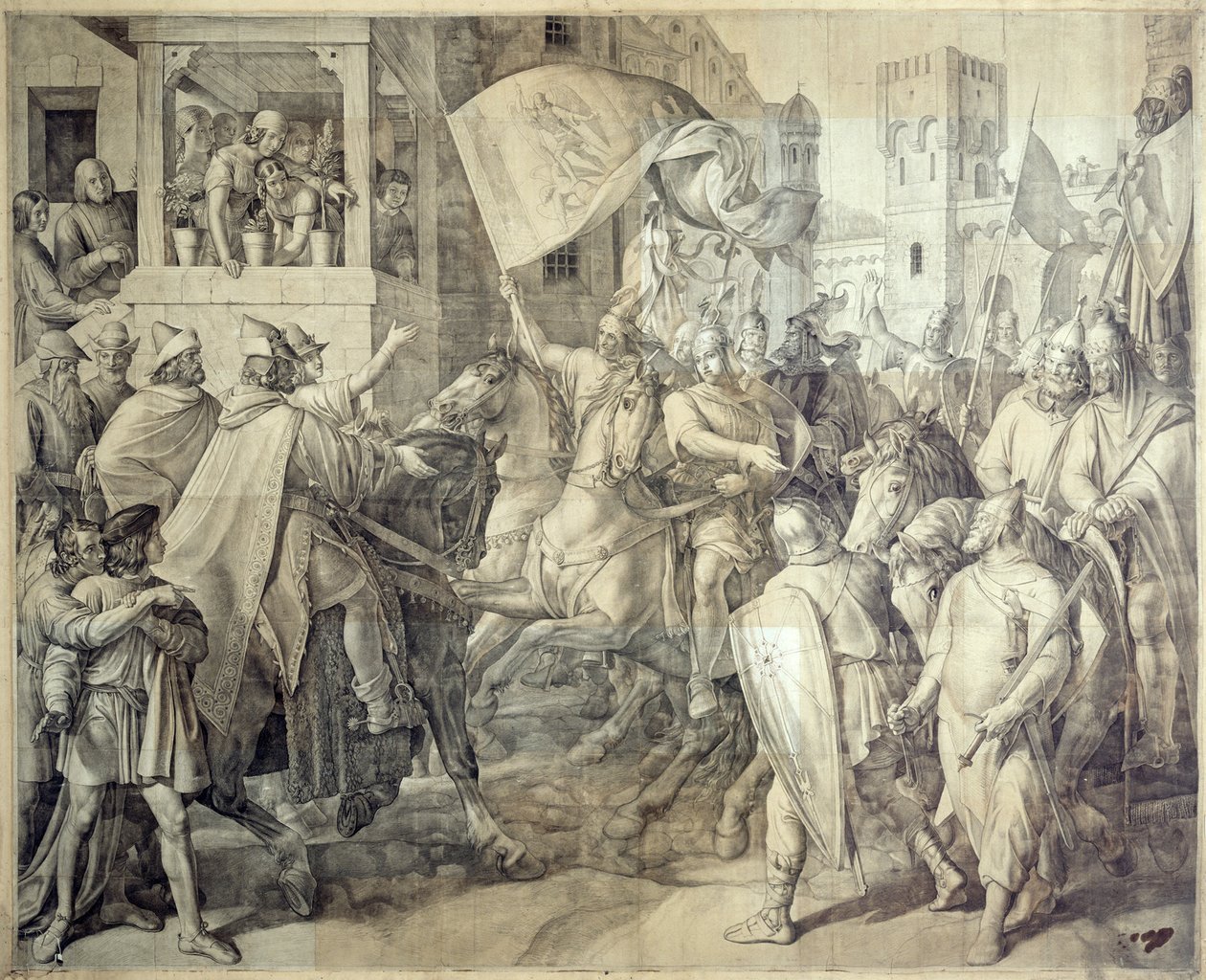 Siegfrieds terugkeer uit de Saksische oorlog. Karton voor de Nibelungenfresco