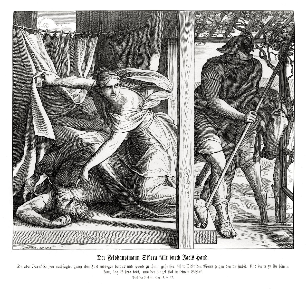 Sisera wordt gedood door Jaël, Rechters door Julius Schnorr von Carolsfeld
