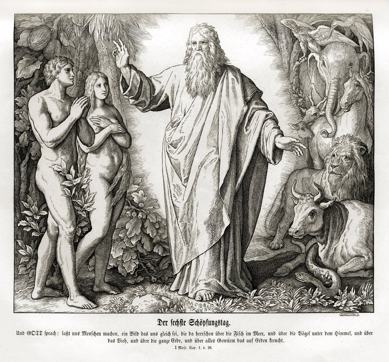 Zesde dag van de schepping, Genesis door Julius Schnorr von Carolsfeld
