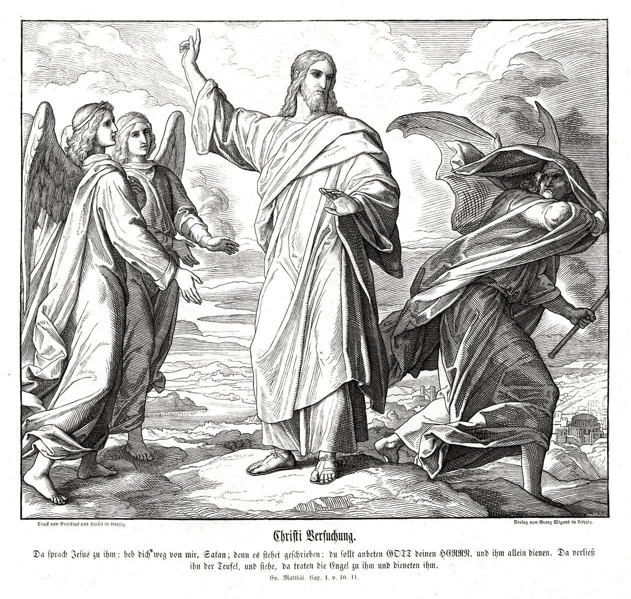 De verzoeking van Christus, Evangelie van Matteüs door Julius Schnorr von Carolsfeld