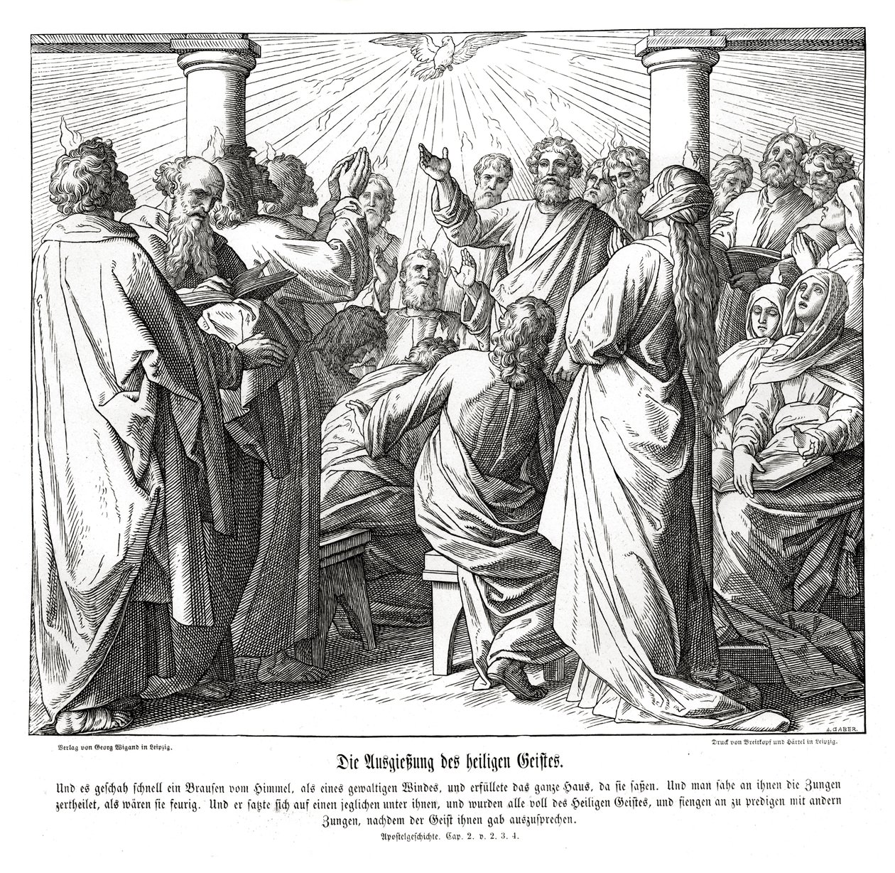 De apostelen worden vervuld met de Heilige Geest, Handelingen door Julius Schnorr von Carolsfeld