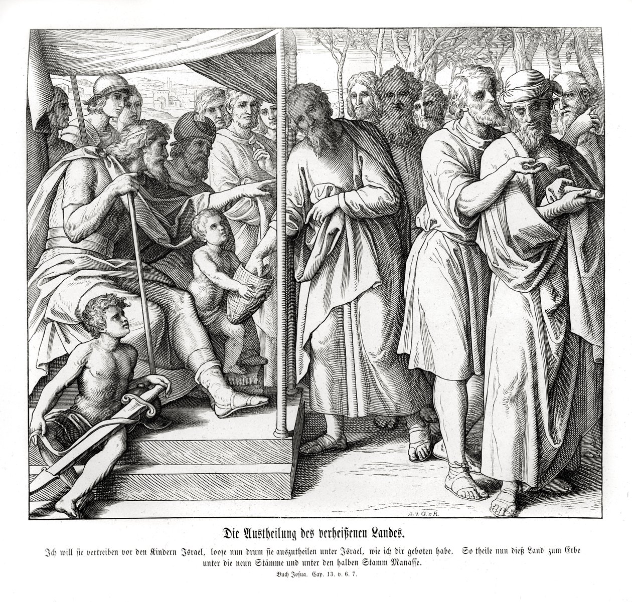 De verdeling van het beloofde land, Jozua door Julius Schnorr von Carolsfeld