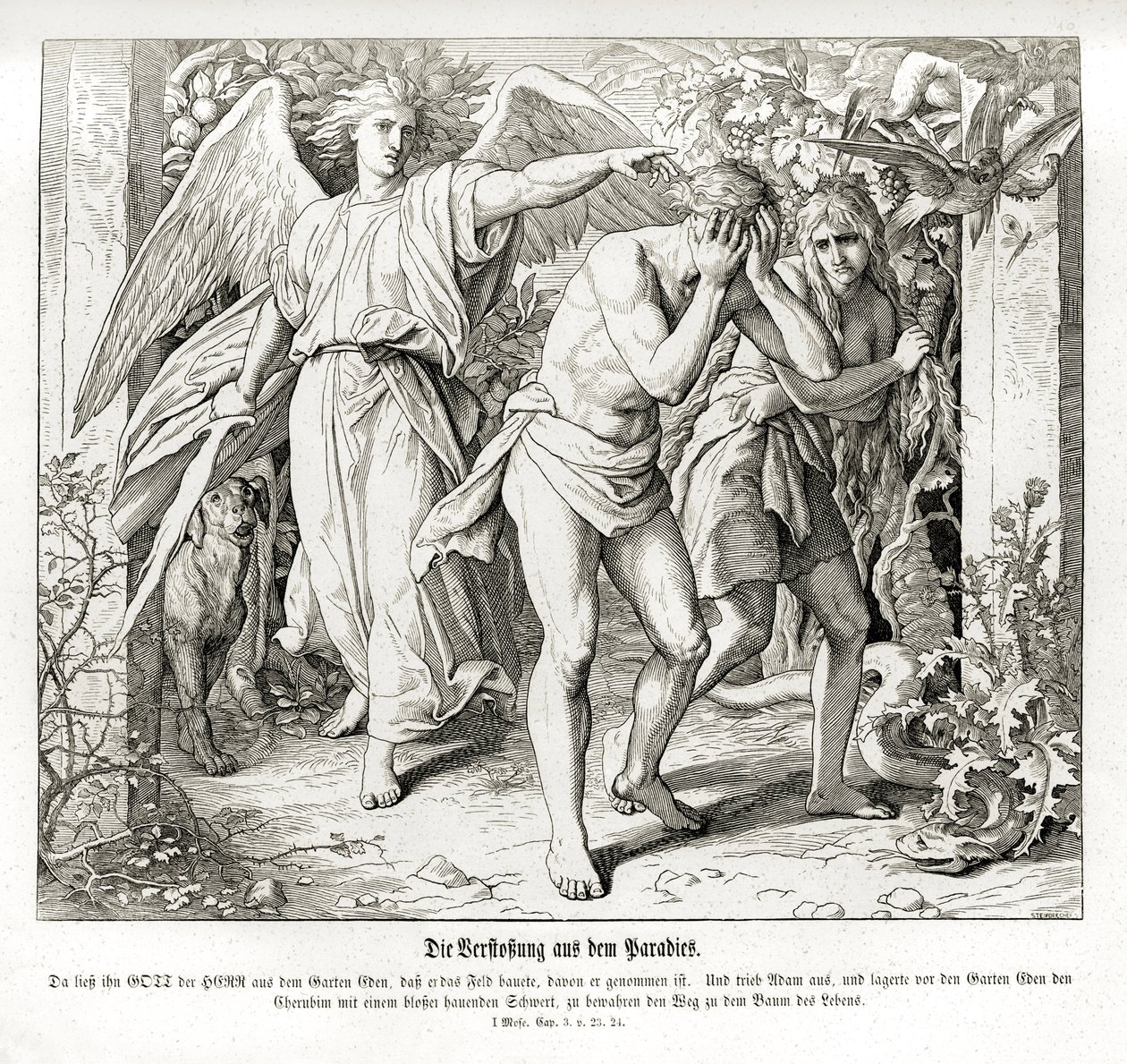 De ballingschap uit het Paradijs, Genesis door Julius Schnorr von Carolsfeld