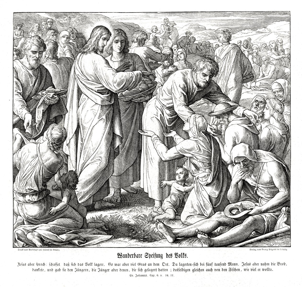 De voeding van de 5000, Evangelie van Johannes door Julius Schnorr von Carolsfeld