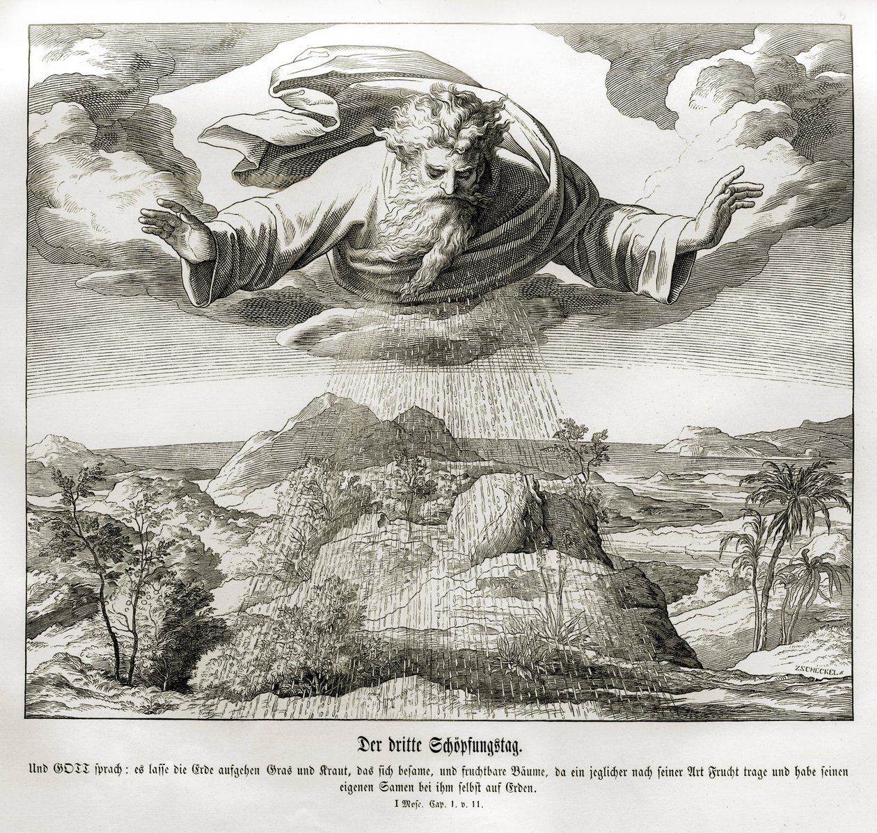 Derde dag van de schepping, Genesis door Julius Schnorr von Carolsfeld