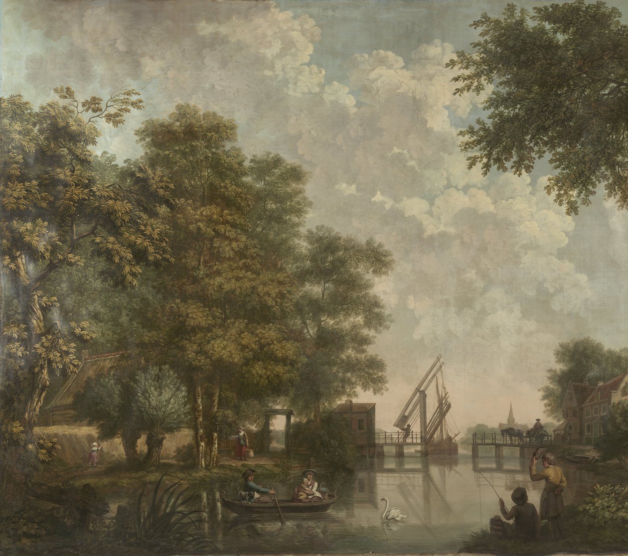 Drie behangselschilderingen van een Hollands landschap door Jurriaan Andriessen (attributed to)