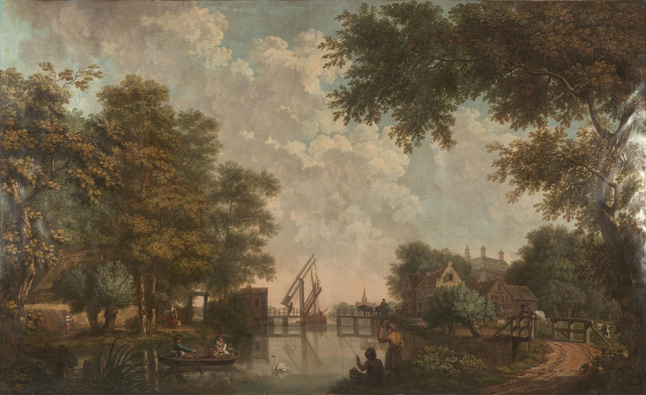 Behangsel met Hollands landschap, behorend bij de zaal van de Nieuwe Doelenstraat 22 door Jurriaan Andriessen