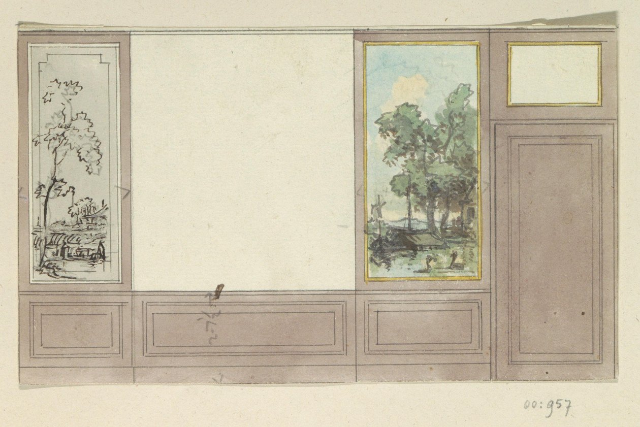 Ontwerptekening voor een kamerwand door Jurriaan Andriessen