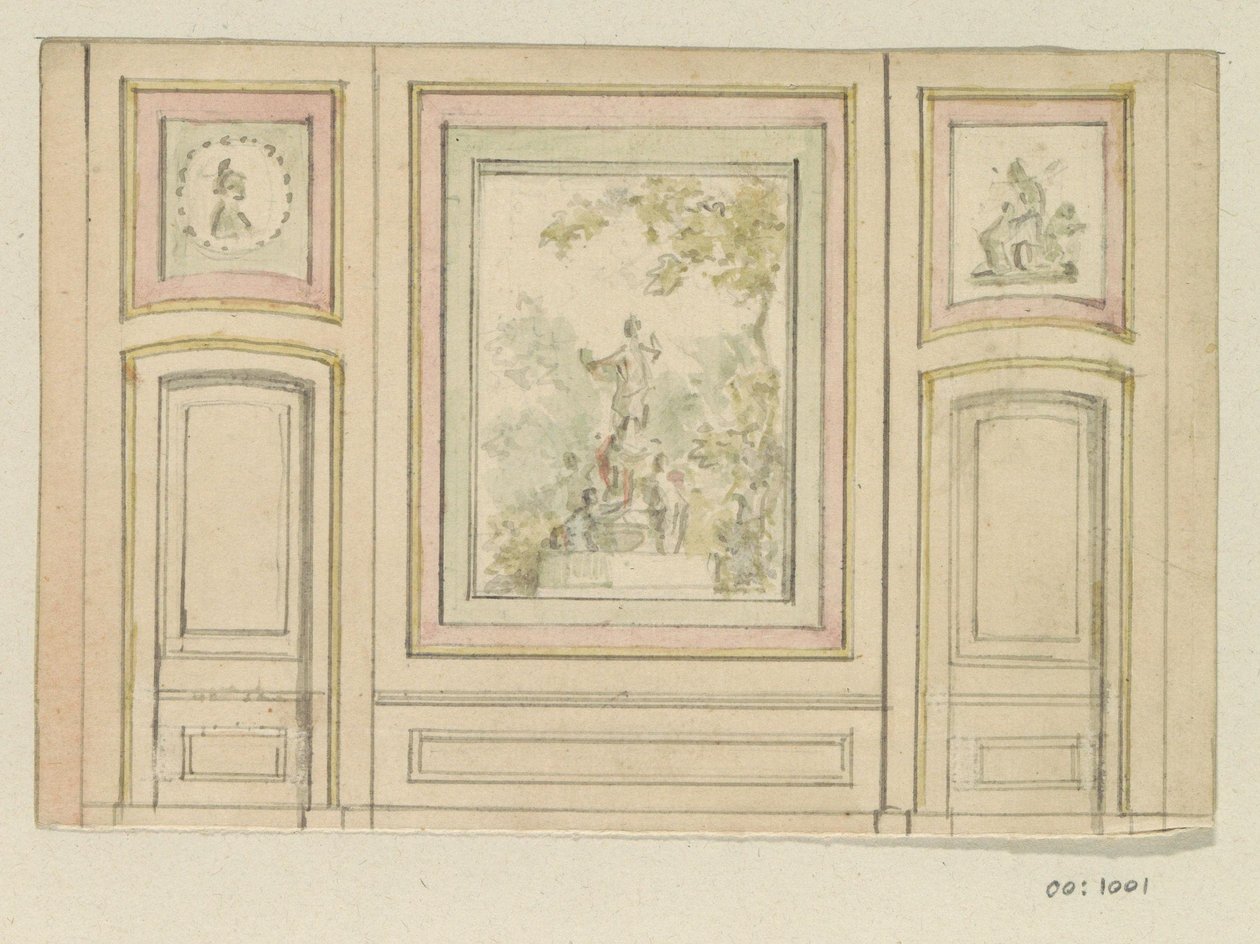 Ontwerptekening voor een kamerwand met twee deuren door Jurriaan Andriessen