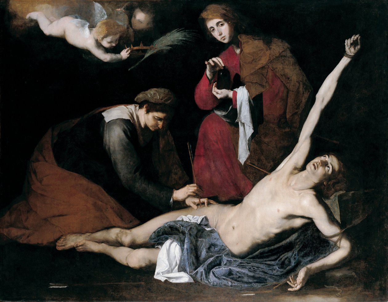 Sint-Sebastiaan verzorgd door de heilige vrouwen door Jusepe de Ribera
