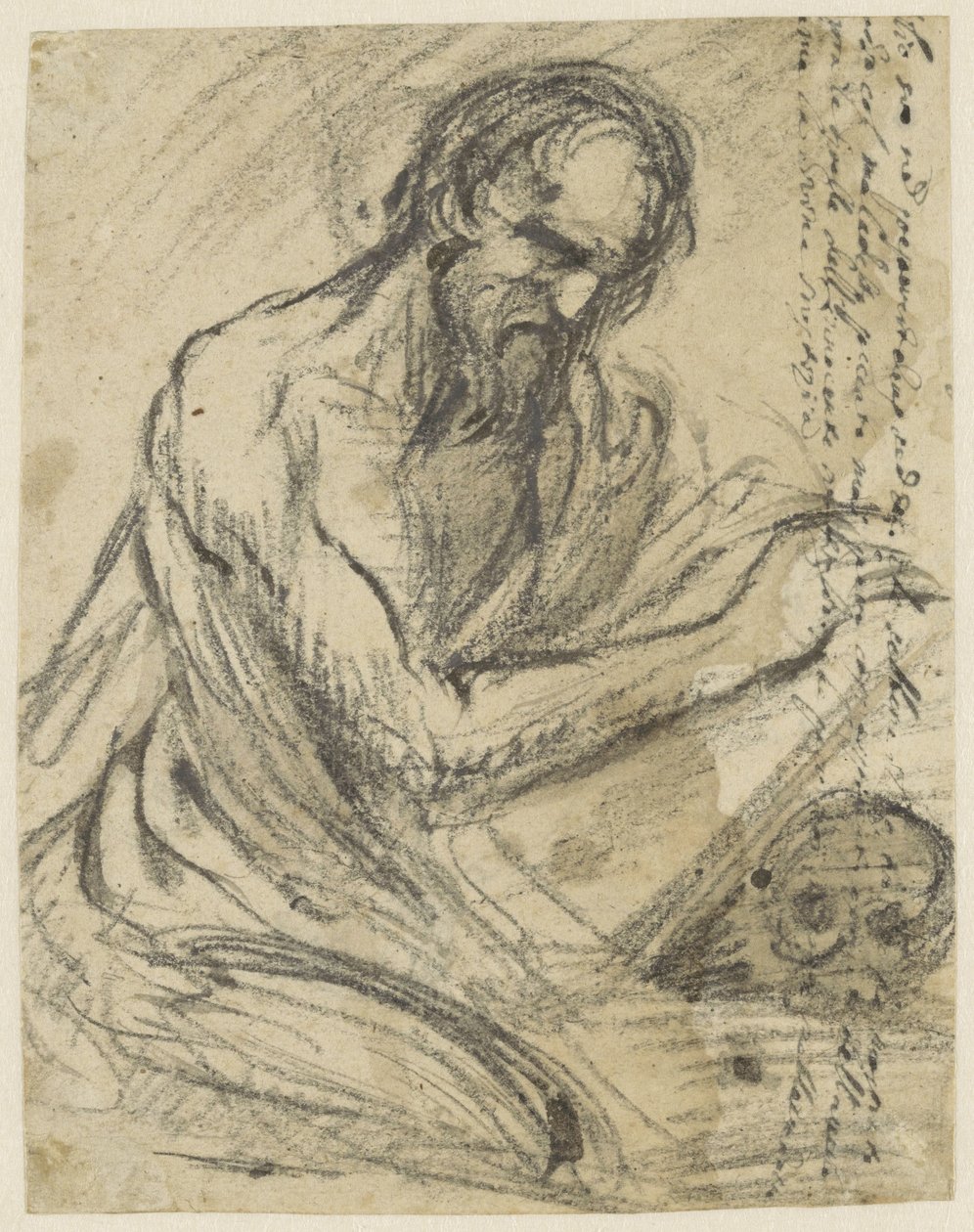 H. Hieronymus, schrijvend in een boek dat hij boven een schedel houdt door Jusepe de Ribera