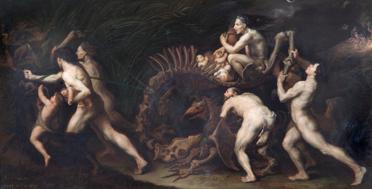 La Carcasse: een heks getrokken op het skelet van een monster door Jusepe de Ribera