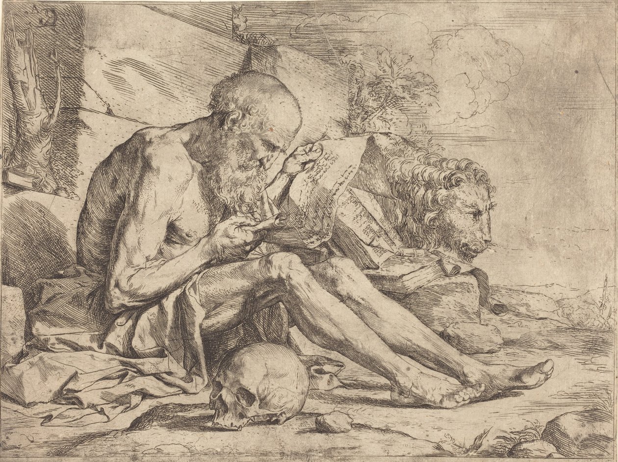 De heilige Hiëronymus aan het lezen door Jusepe de Ribera