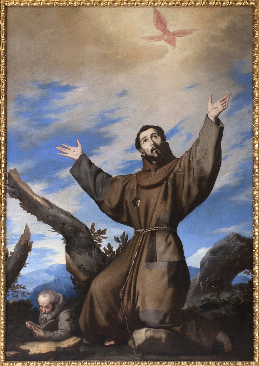 De stigmatisatie van Sint Franciscus van Assisi. Schilderij van het atelier van José de Ribera, ook wel il Spagnoletto genoemd (1591-1652) door Jusepe de Ribera
