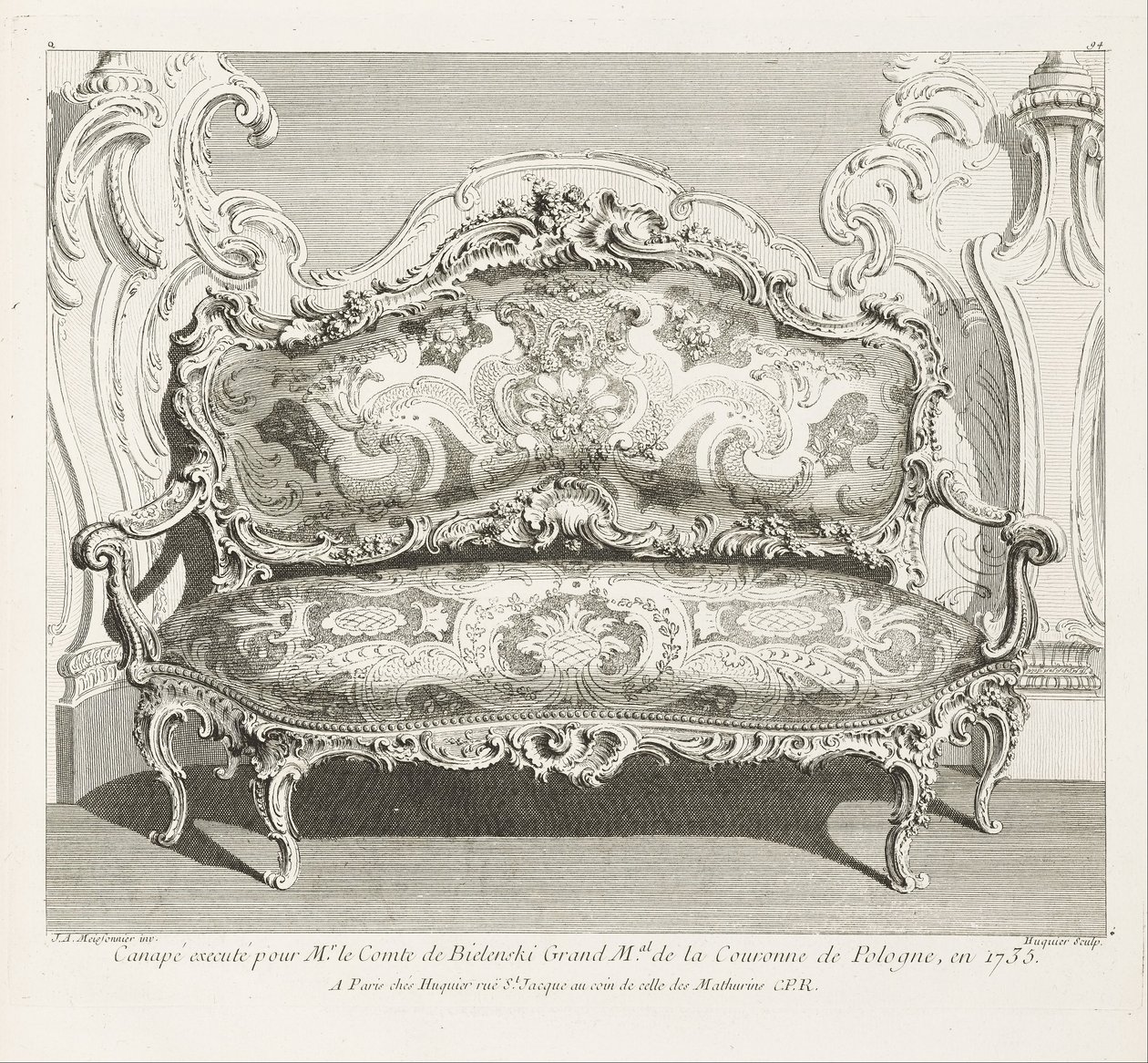 Canapé uitgevoerd voor de heer graaf van Bielinski, groot maarschalk van de kroon van Polen, in 1735 door Juste Aurèle Meissonnier