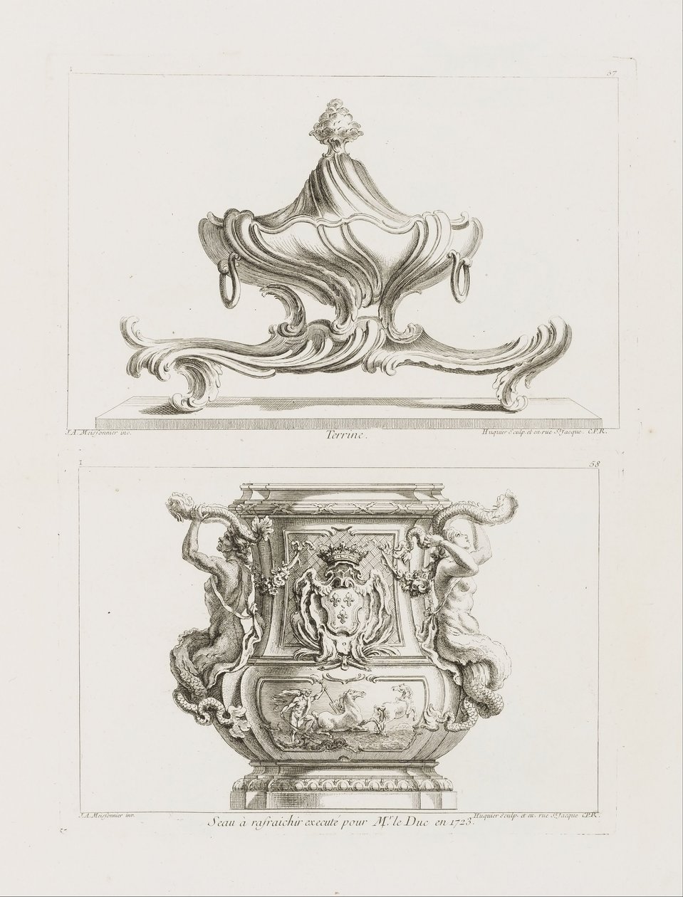 Terrine, pl. 57 in Oeuvre de Juste-Aurele Meissonnier door Juste Aurèle Meissonnier