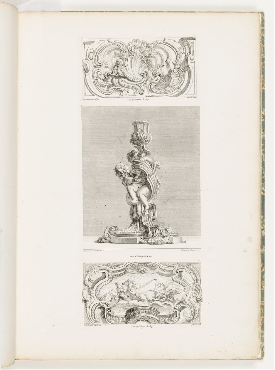 Ornament Paneel met Schelpfontein Geflankeerd door Guirlandes en Voluten, pl. 22 in Oeuvre de Juste-Aurèle door Juste Aurèle Meissonnier