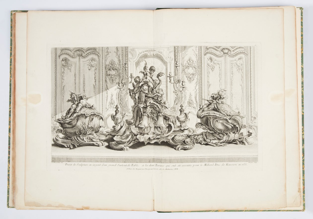 Ontwerp voor Centerpiece en Twee Tureens voor de Hertog van Kingston in 1735, plaat 115 in Œuvre de Juste-Aurèle Meissonnier door Juste Aurèle Meissonnier