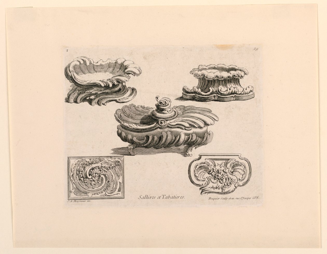 Zoutvat en snuifdozen door Juste Aurèle Meissonnier