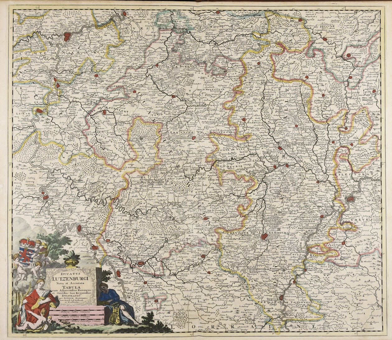 Ducatus Lutzenburgi nova et accurata tabula : cum adjacentibus provinciis et omnibus suis regionibus delineatio / per Iustinum Danckerts door Justus Danckerts