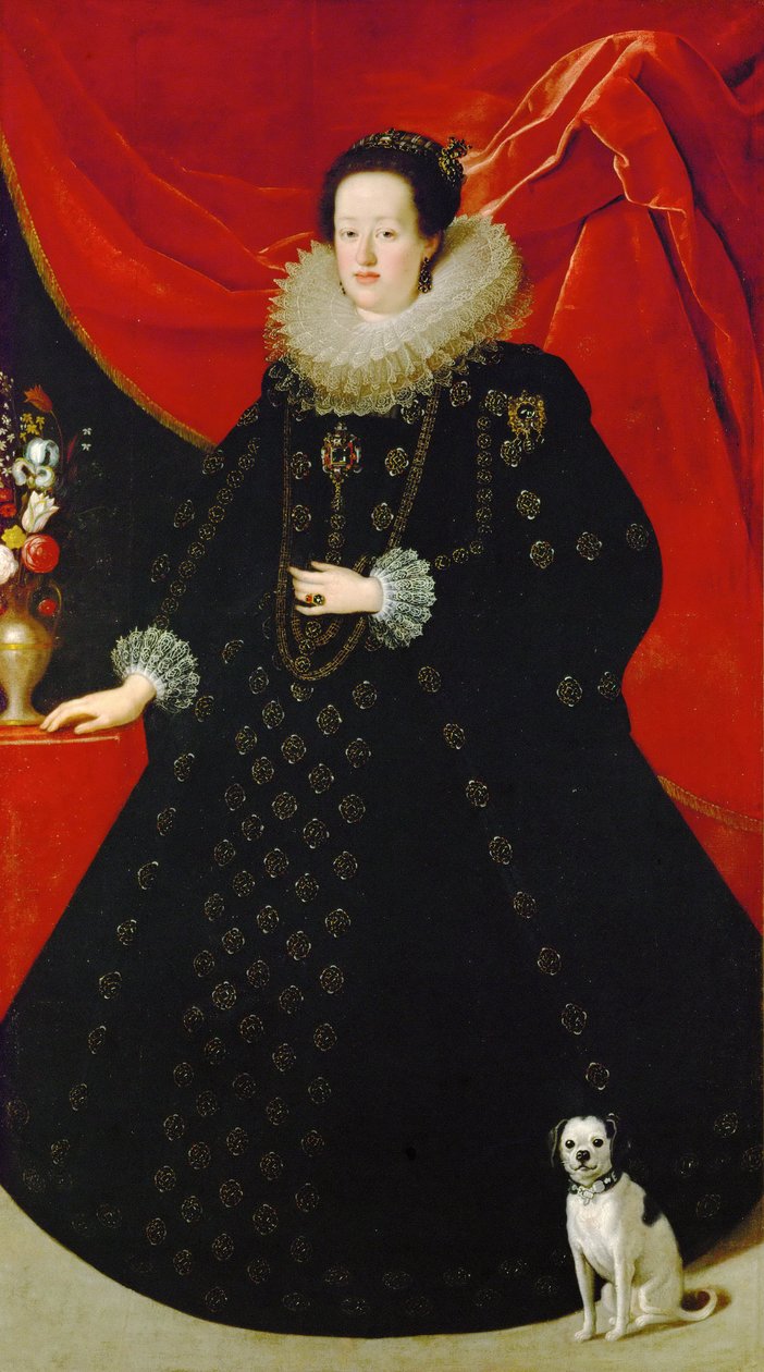 Portret van Eleonora Gonzaga in zwarte jurk door Justus Sustermans