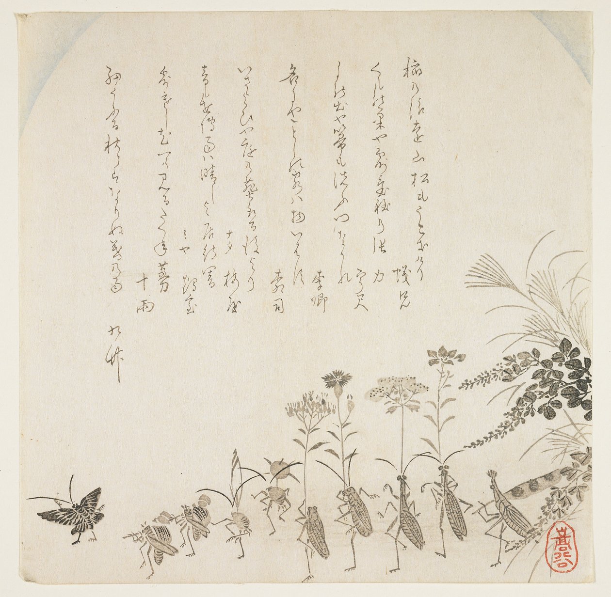 Herfstbloemen en zingende insecten, ca. 1854-59 door K II Skoku