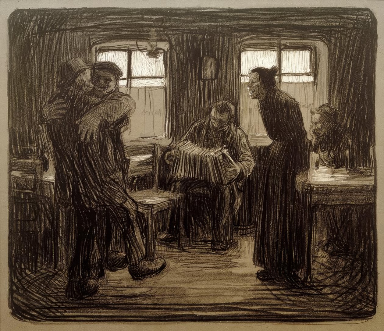 Hamburgse kroeg door Käthe Kollwitz