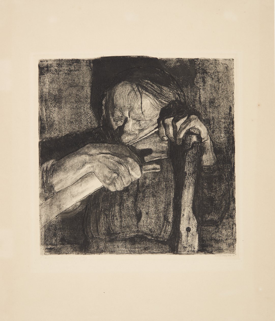 Bij het Dengelen door Käthe Kollwitz