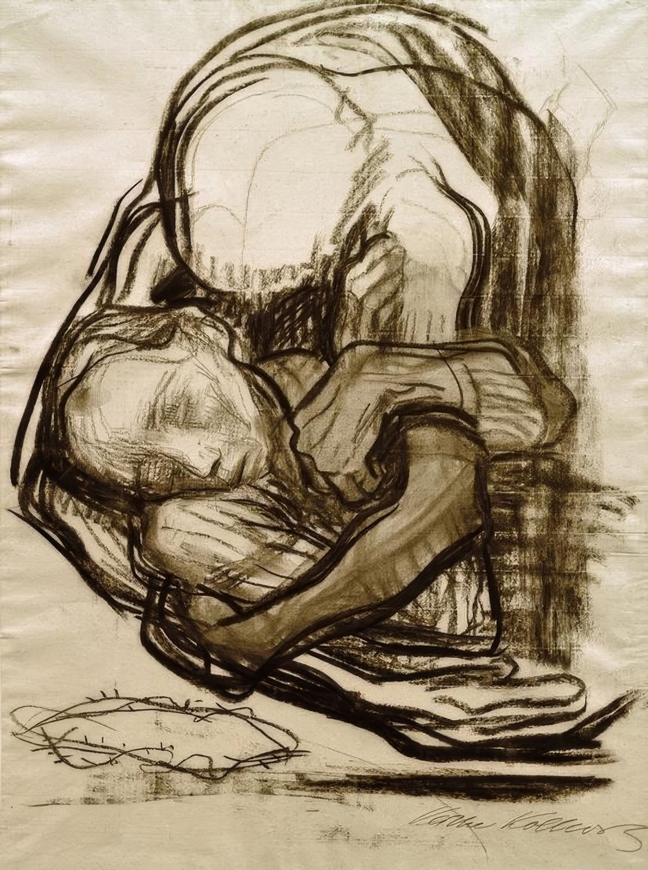 De dood neemt een vrouw tot zich door Käthe Kollwitz
