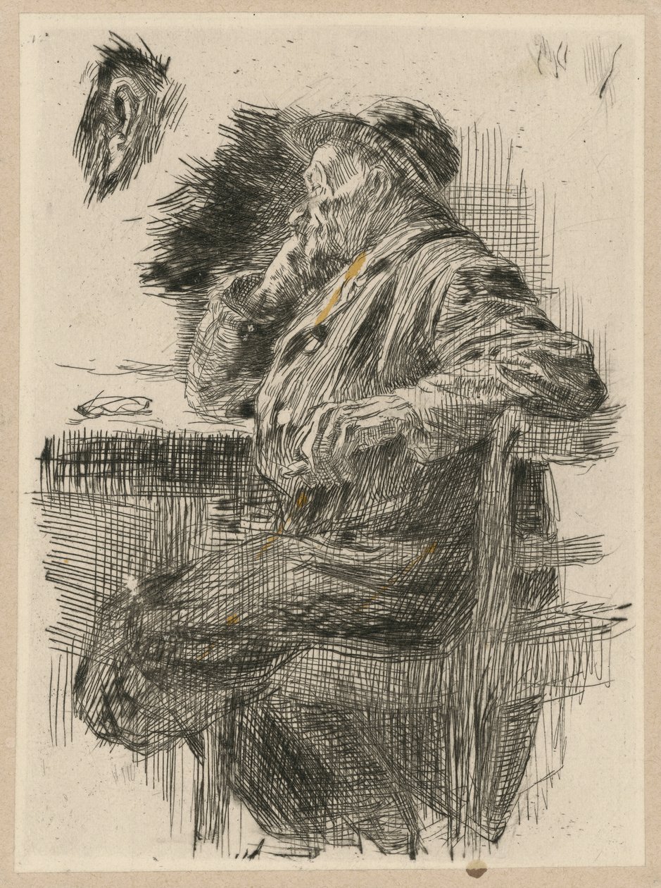Man zittend aan tafel door Käthe Kollwitz