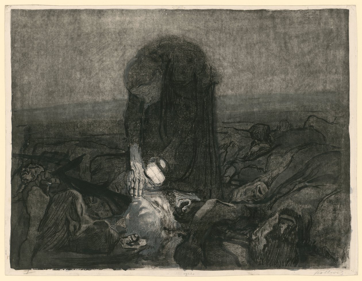 Slagveld (blad 6 uit „Bauernkrieg“, 2e versie) door Käthe Kollwitz