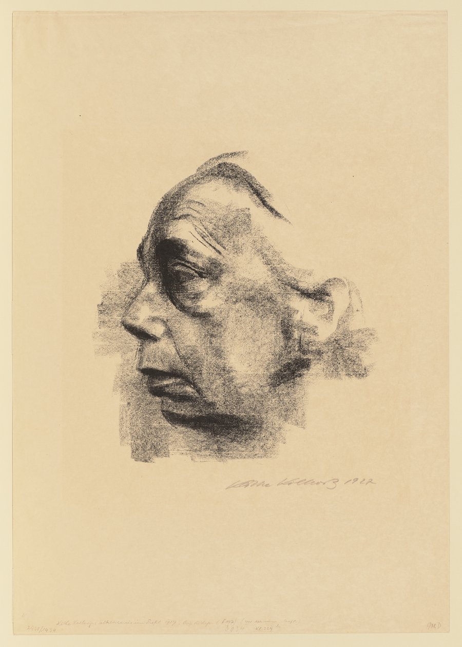 Zelfportret in profiel door Käthe Kollwitz