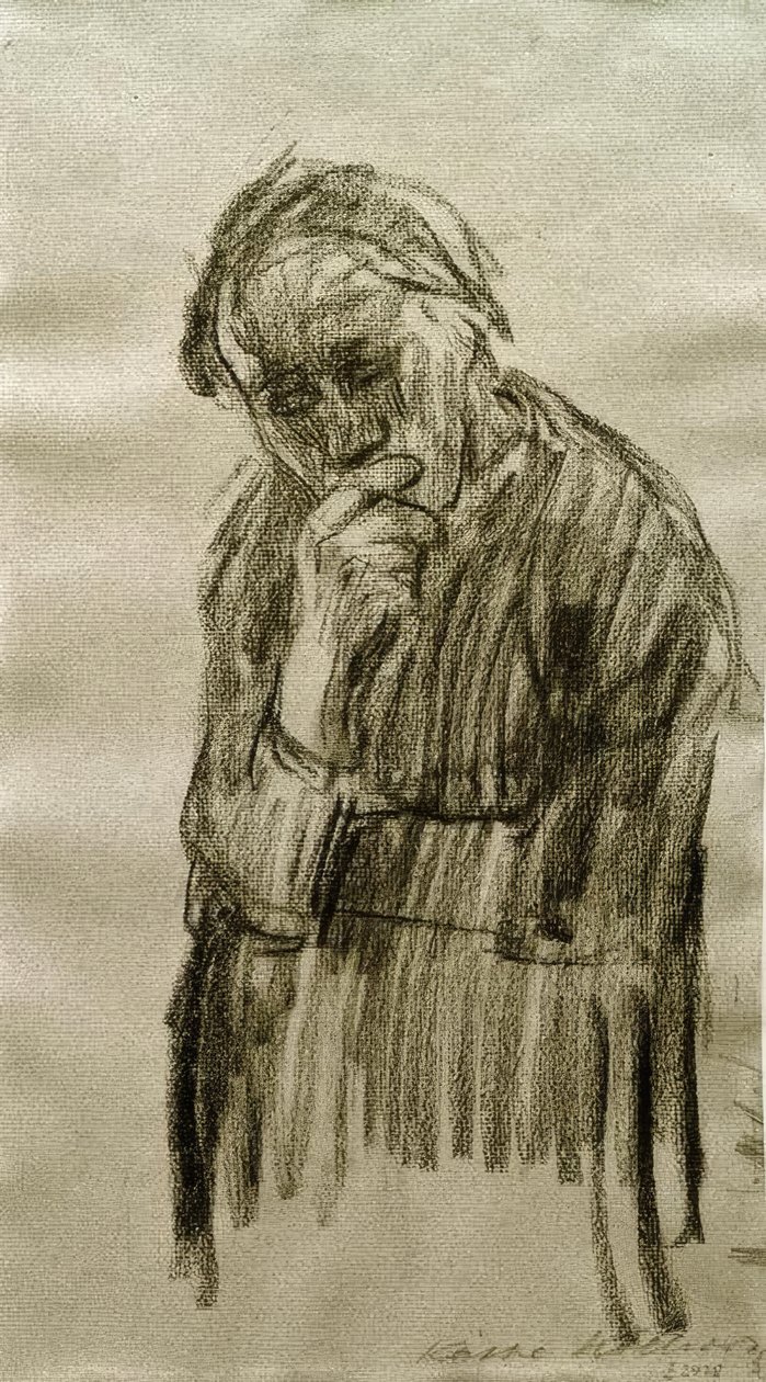 Staande vrouw, het hoofd in de rechterhand gesteund door Käthe Kollwitz