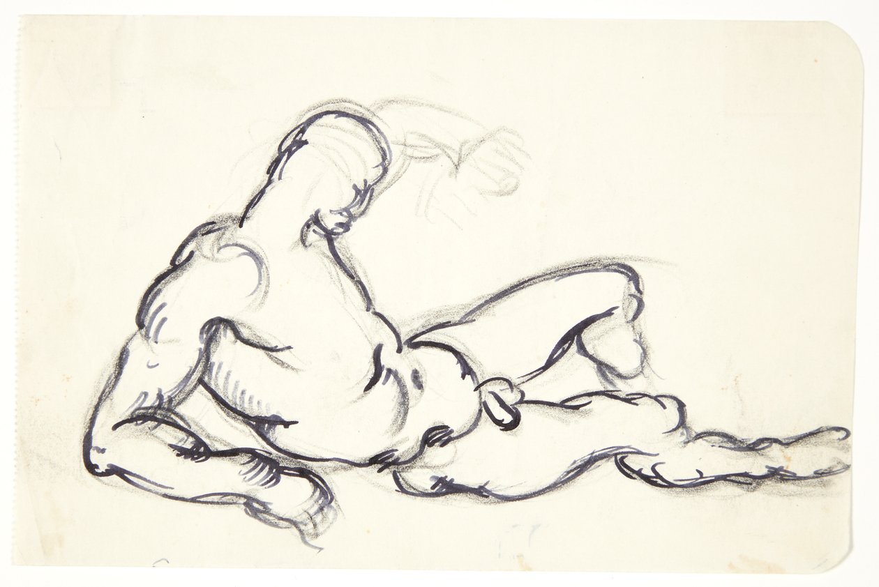Studie van liggende naakte man. Studie voor Adamfiguur in de groep "De ontwakende Eva" door Kai Nielsen