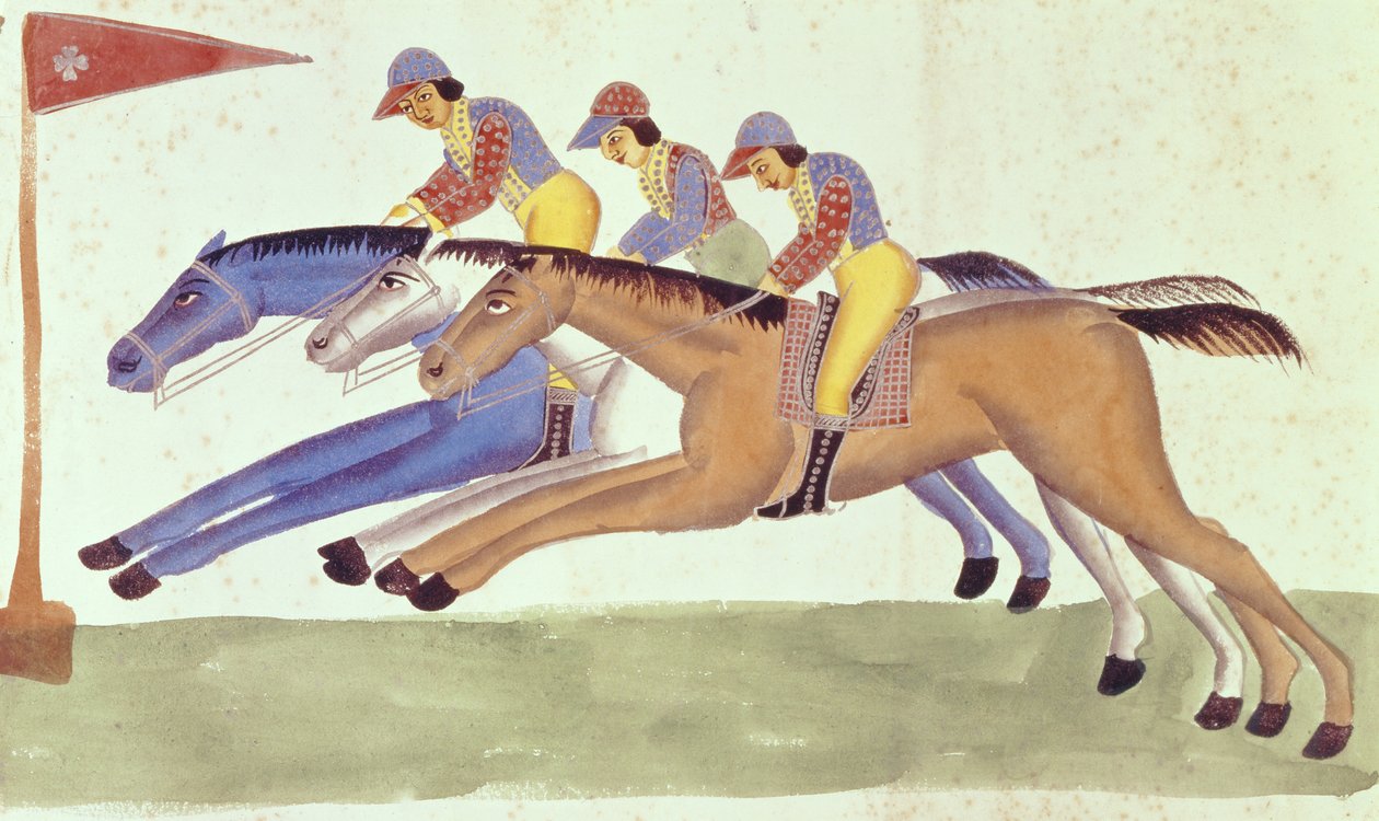 Paardenrennen in Bengalen, c.1830 door Kalighat School