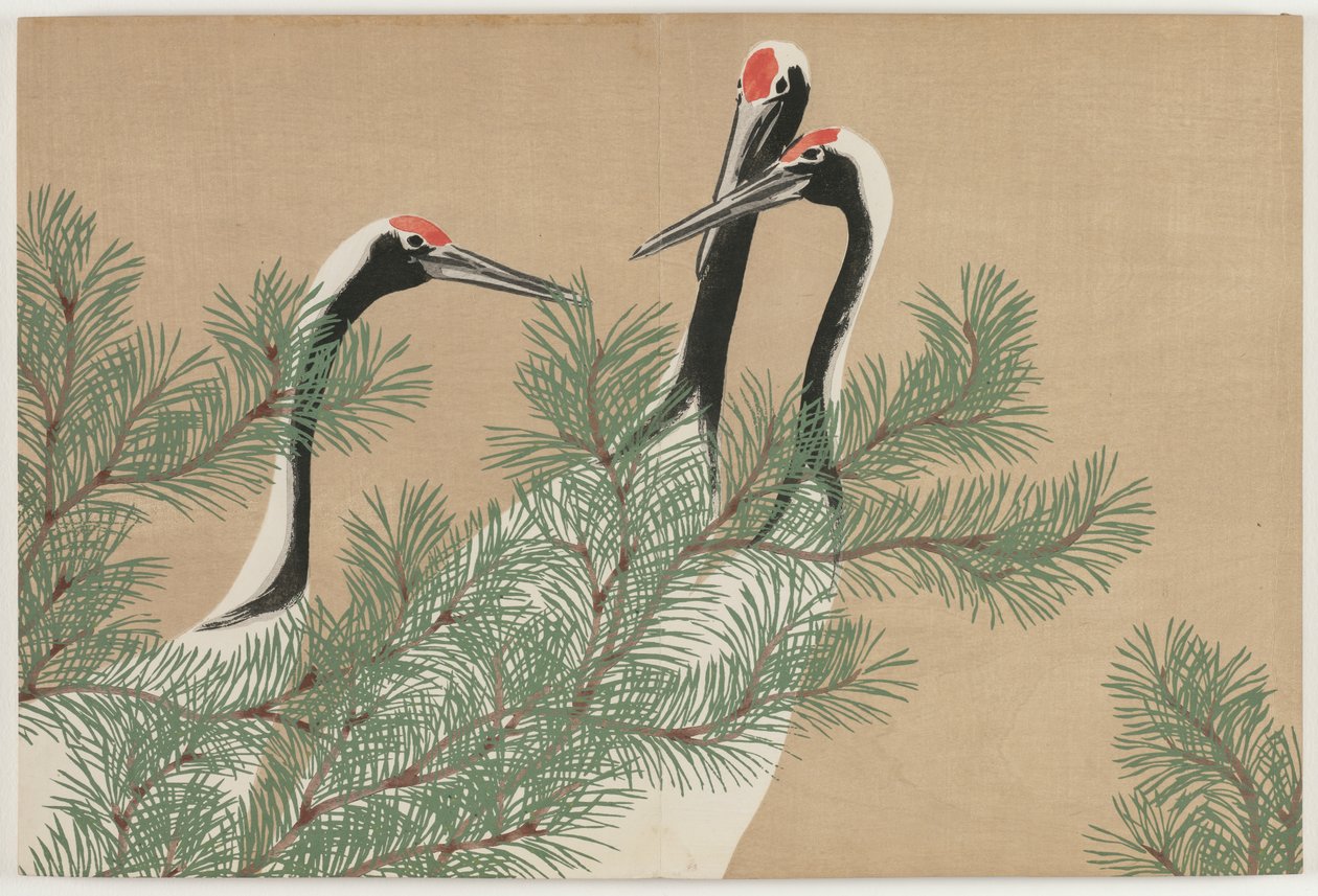 Bloemen van Honderd Werelden: Kraanvogels door Kamisaka Sekka
