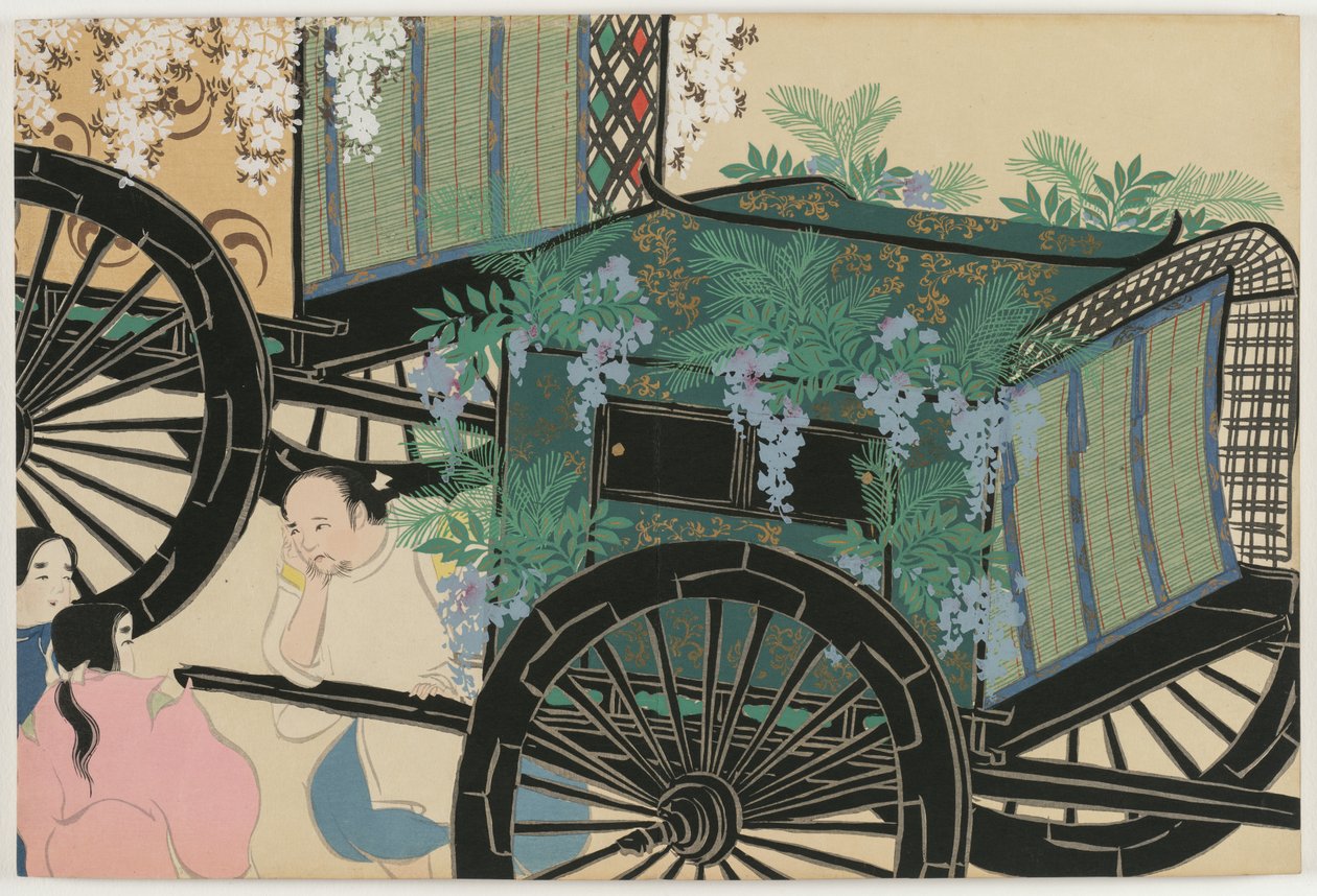 Bloemen van honderd werelden (Momoyogusa): Met bloemen bedekte karren (Hanasashiguruma) door Kamisaka Sekka